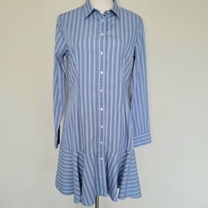 LAUREN RALPH LAUREN Light Blue Striped Long Sleeves Preppy Shirt Dress Size 8